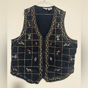 Vintage Bobbie Brooks Navy Vest with Gold Embroidery